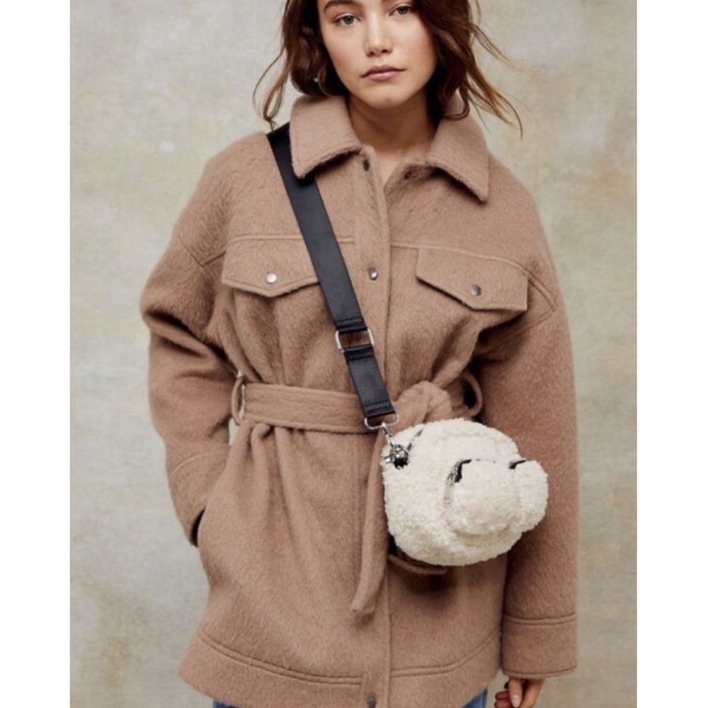 Topshop shacket coat women brown Jacket Lining Wool Blend size 4 A003050